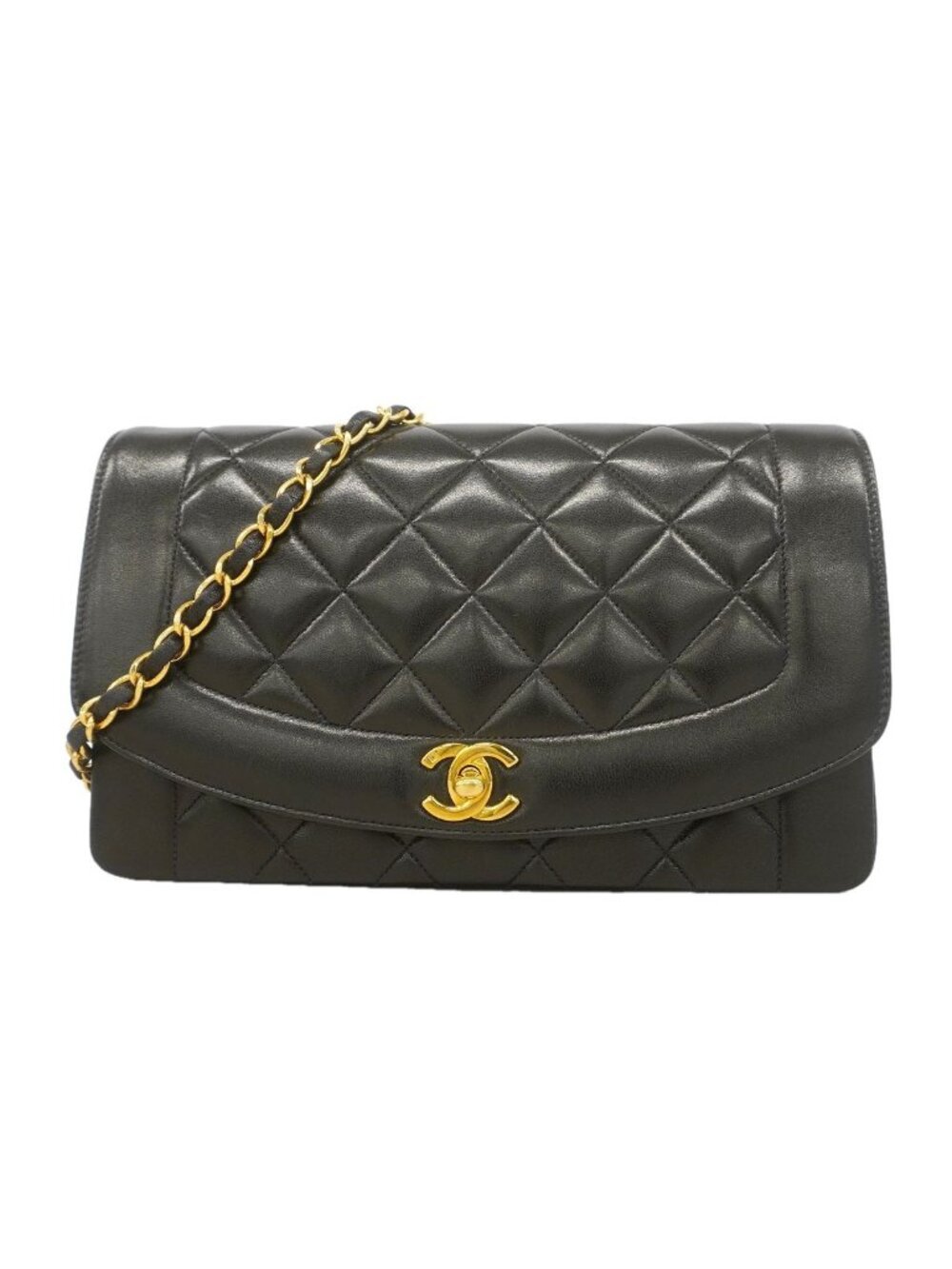 Chanel Shoulder Bag Diana Lambskin Black Gold